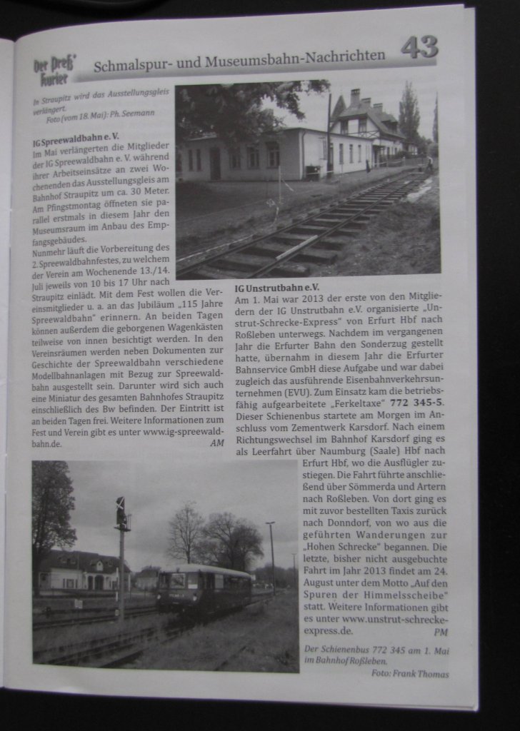Bericht ber den  Unstrut-Schrecke-Express  vom 01.05.2013 im Pre´Kurier 3/2013.