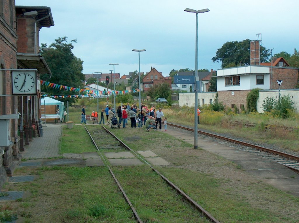 Jung und Alt waren whrend unserem 3. Unstrutbahnfest in Roleben dabei und warteten auf die roten Ferkeltaxen, die an diesem Tag zwischen Nebra und Artern im Pendel-Sonderzugverkehr im Einsatz waren; 06.09.2008