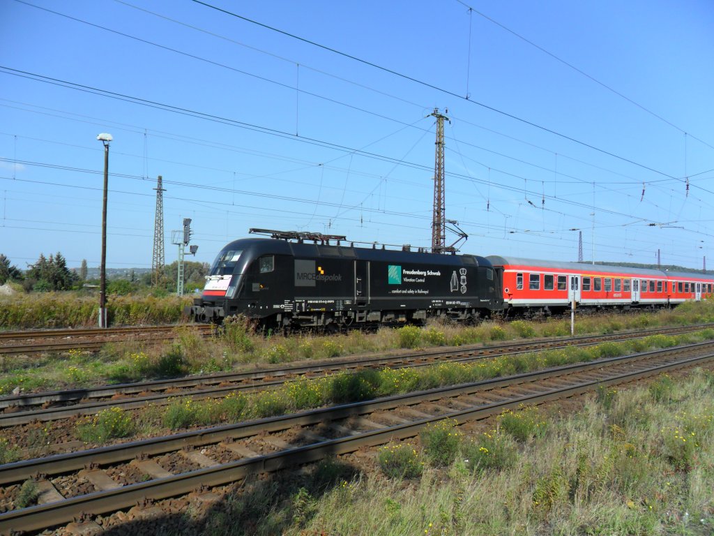 MRCE dispolok ES64 U2-073  Freudenberg Schwab  mit RB nach Eisenach fuhr am 25.09.11 ab Gl. 3(berholung durch ICE).Dadurch ab Naumburg(Saale) Hbf mit +10 erst weiter.