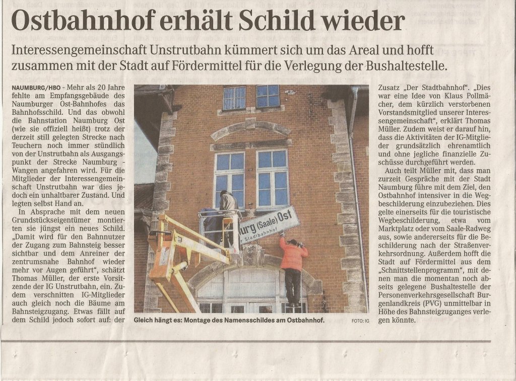 Zeitungsartikel am 15.03.2013 im Naumburger Tageblatt. (Scan: Hans Grau)