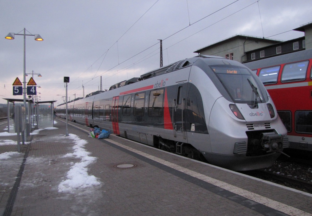abellio 9442 315 als ABR 74060 nach Erfurt Hbf, am 23.01.2016 in Naumburg Hbf.