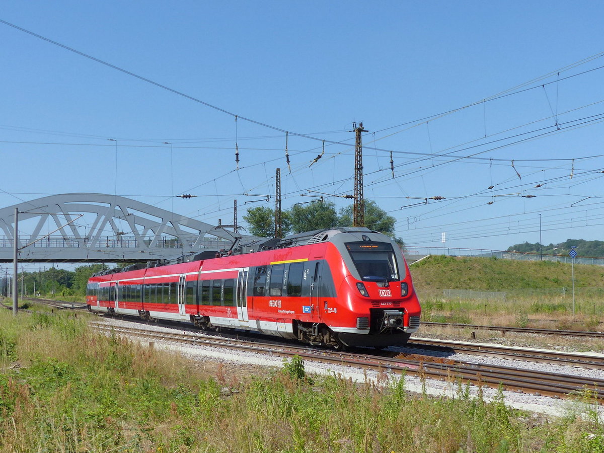 DB 442 777 als RE 4984 von Nrnberg Hbf nach Leipzig Hbf, am 28.06.2019 in Naumburg Hbf.