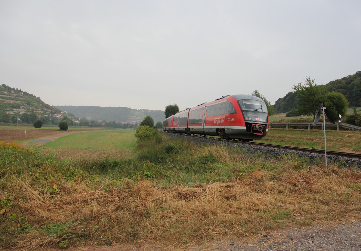 DB 642 219-9 + 642 227 als RB 34871 von Nebra nach Naumburg Ost, am 08.09.2013 bei Balgstdt. (Foto: Wolfgang Krolop)