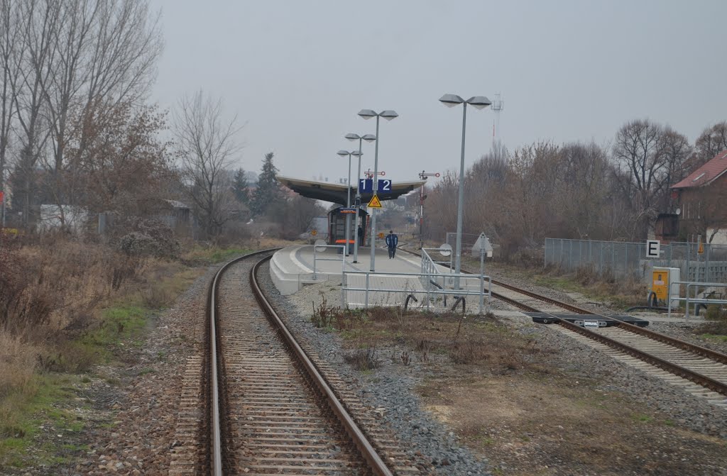 Der Mittelbahnsteig in Laucha am 03.01.2016. (Foto: EC Vindobona)