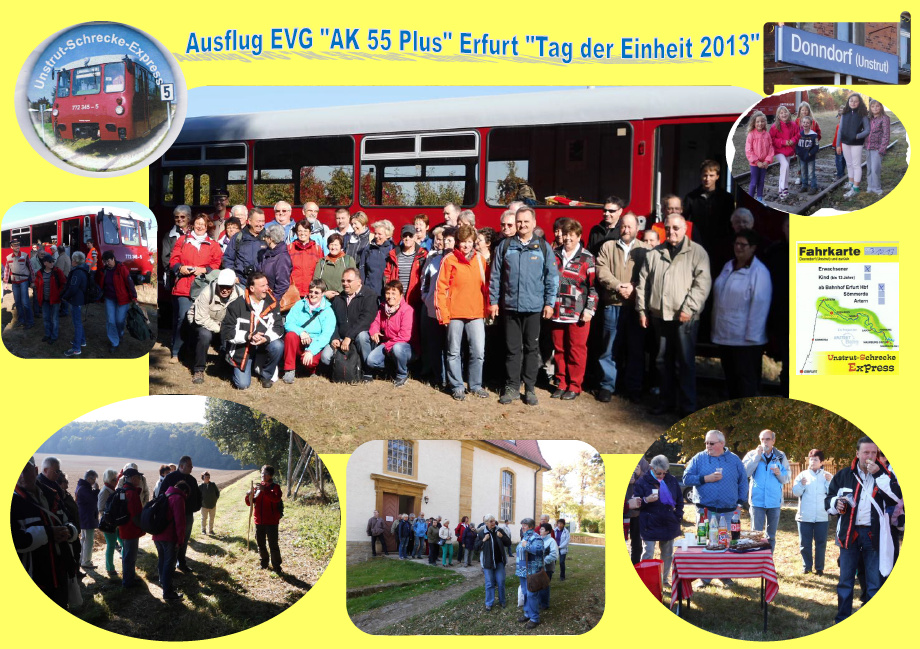 Fotocollage des EVG  AK 55 Plus  aus Erfurt, ber die Fahrt mit dem  Unstrut-Schrecke-Express  am 03.10.2013.