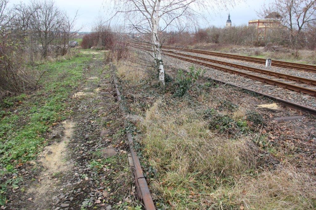 Reste vom frheren Gleis 9, das zum Bahnsteig der Finnebahn in Richtung Lossa fhrte, am 08.12.2013 am Ostkopf vom Bahnhof Laucha. (Foto: Wolfgang Krolop)