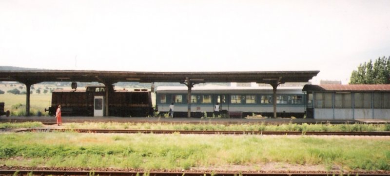 Ein Personenzug nach Naumburg (S) Hbf im Bf Laucha (Unstrut); 01.07.1994 (Foto: Gnther Gbel)