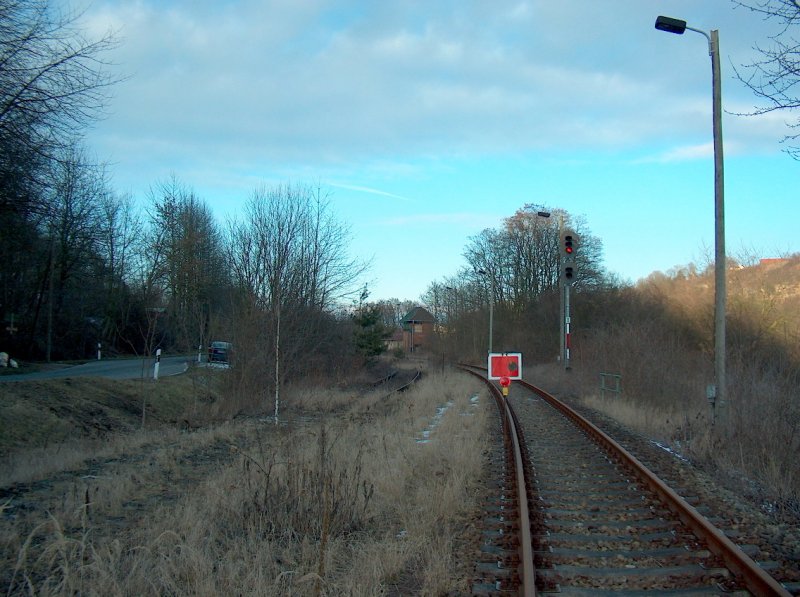 Sh2-Tafel vor der Nebraer Bahnhofseinfahrt aus Richtung Artern; 18.02.2009
