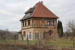 Das ehemalige Bahnhofsgebude von Golzen am 23.02.2014.