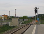 Zuknftige neue Sicherungstechnik, am 21.05.2016 am Bahnsteig in Laucha.