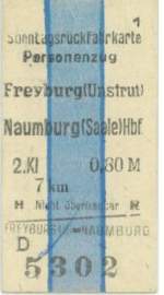 Sontagsfahrkarte vom 24.09.1987 von Freyburg nach Naumburg Hbf.