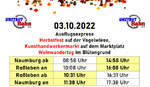 Am 03.10.2022 gibt es wieder ein von der IG Unstrutbahn e.V. organisierten Ausflugsexpress mit den Triebwagen von Abellio Rail Mitteldeutschland ab Roleben nach Naumburg (Saale). Ziele knnen der Weinwandertag im Bltengrund, der Naumburger Kunsthandwerkermarkt oder das Herbstfest auf der Naumburger Vogelwiese sein. Zudem wird wieder eine Wanderung auf dem Bahnwanderweg angeboten: http://www.unstrutbahn.de