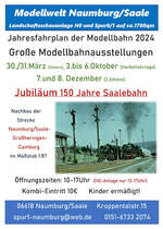 ig-spur1-mitteldeutschland-3/841095/zu-ostern-gibt-es-am-3003 Zu Ostern gibt es am 30.03. und 31.03.2024 bei der IG Spur1 Mitteldeutschland und den Saale-Unstrut Modellbahnfreunden in Naumburg (Saale) wieder eine große Modellbahnausstellung mit dem Motto '150 Jahre Saalebahn'. https://spur1-naumburg.blogspot.com/