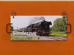 Ein Schild vom Sonderzug der Eisenbahnfreunde aus Stafurt, am 09.09.2017 an deren restaurierten ehem. MITROPA-Speisewagen.