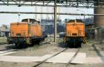 Zwei Werks V60 vom Zementwerk Karsdorf am 08.05.1981 auf Gleis 20 und 21 im Zementwerk Karsdorf.