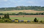 Burgenlandbahn 672 909 + 672 xxx als RB 34875 von Wangen nach Naumburg Ost, am 20.08.2016 im Unstruttal bei Laucha. (Foto: Hans-Jrgen Warg)
