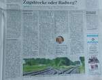 Fr die in den Jahren 2004 bis 2006 grundlegend sanierte und ausgebaute Strecke von Naumburg (S) nach Teuchern gibt es konkurrierende Ideen zur knftigen Nutzung. Seit einigen findet kein Zugverkehr mehr statt. Die Mitteldeutsche Zeitung berichtete am 18.07.2023 darber.