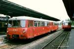 DR 972 708 + 772 108 als Nt 7059 nach Altenburg und DR 972 746 + 772 146 als Nt 8092 nach Osterfeld, am 21.07.1993 im Bahnhof von Zeitz. (Foto: Michael Strau)