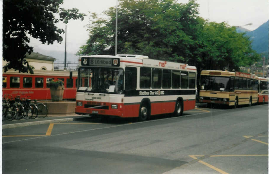 (014'231) - SBC Chur - Nr. 14/GR 97'514 - Volvo/Lauber (ex Roth, Chur Nr. 28) am 2. Juli 1996 beim Bahnhof Chur