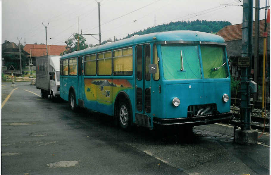 (014'535) - Kafi-Bus, Seftigen - FBW/R&J (ex AFA Adelboden Nr. 15; ex Morattel, Sdeilles; ex P 25'504) am 23. Juli 1996 beim Bahnhof Seftigen