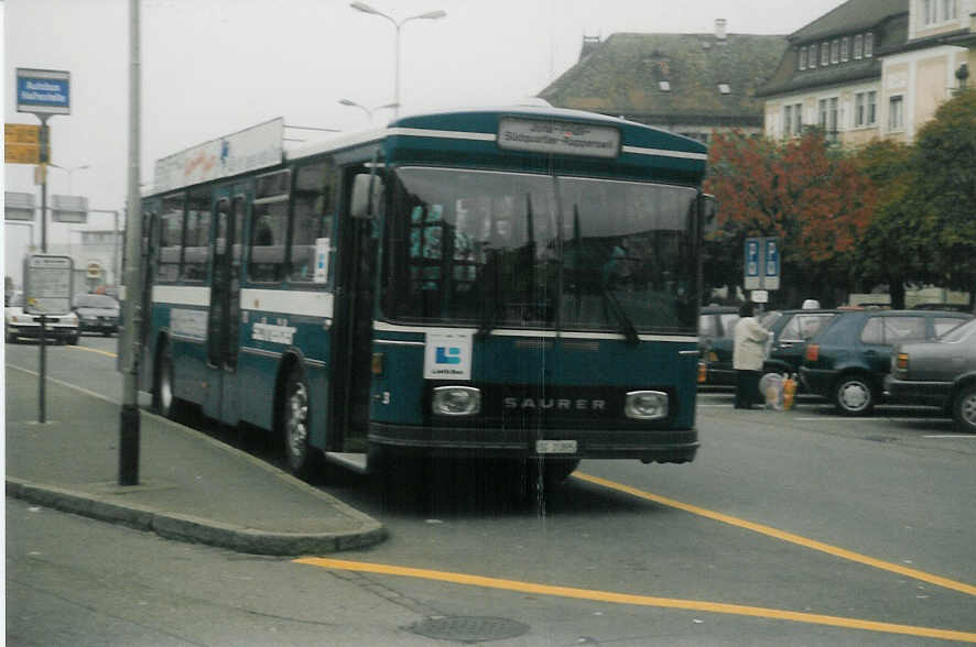 (015'602) - Schneider, Ermenswil - Nr. 3/SG 31'895 - Saurer/Hess am 11. Oktober 1996 beim Bahnhof Rapperswil