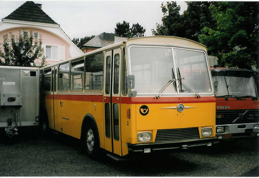 (026'108) - Schneiter, Wildegg - Nr. 2 - Saurer/R&J (ex Geiger, Adelboden Nr. 2; ex Jaggi, Kippel Nr. 5) am 5. September 1998 in Wildegg