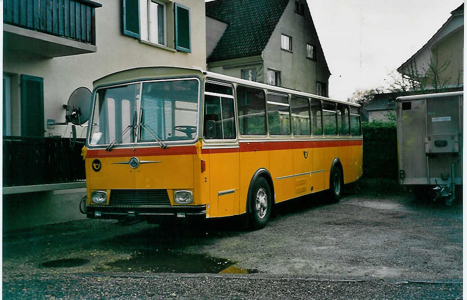 (030'911) - Schneiter, Wildegg - Nr. 2 - Saurer/R&J (ex Geiger, Adelboden Nr. 2; ex Jaggi, Kippel Nr. 5) am 18. April 1999 in Wildegg