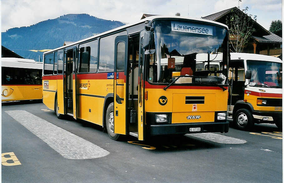 (036'627) - Kbli, Gstaad - BE 107'055 - NAW/R&J (ex Perreten, Lauenen) am 29. August 1999 beim Bahnhof Gstaad