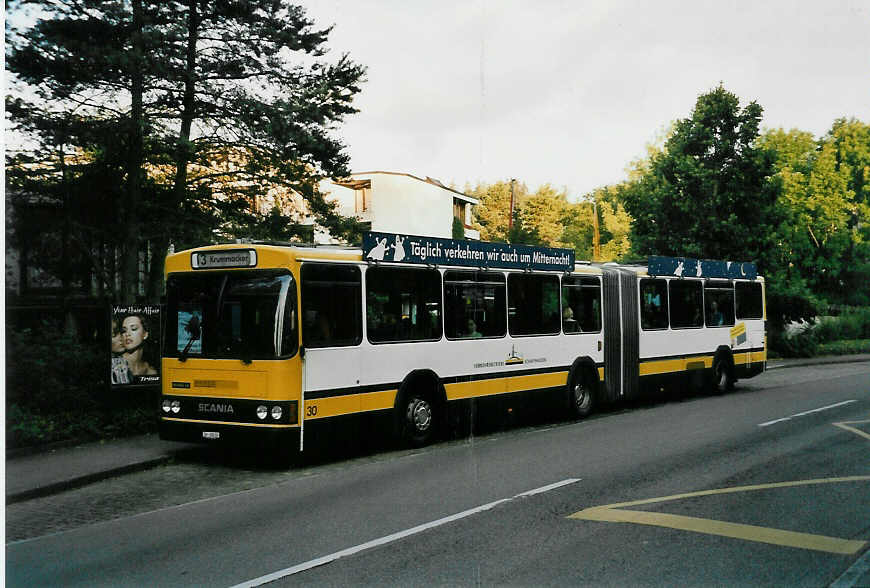 (047'816) - VBSH Schaffhausen - Nr. 30/SH 38'030 - Scania/FHS (ex AAGL Liestal Nr. 86) am 12. Juli 2001 in Schaffhausen, Wiesli