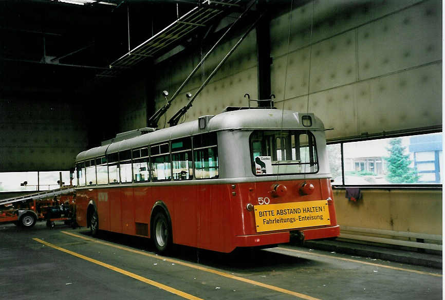 (048'525) - WV Winterthur - Nr. 50 - Saurer/Saurer Trolleybus am 18. Juli 2001 in Winterthur, Depot Grzefeld