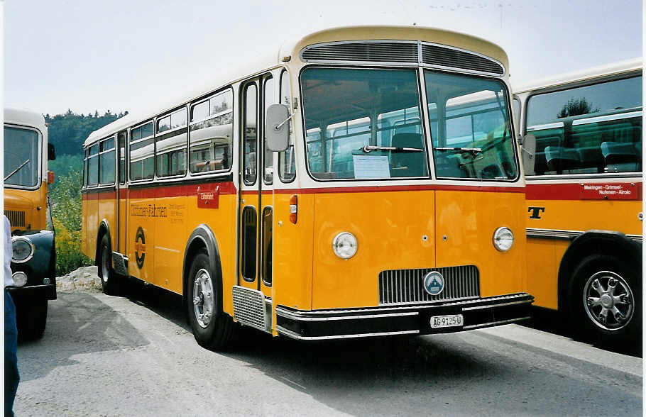 (055'624) - Guggenbhl, Wettswil - AG 9125 U - Saurer/Saurer (ex Hugener, Stein; ex Moser, Preonzo; ex Geiger, Adelboden Nr. 20; ex P 25'534) am 31. August 2002 in Niederbipp, Saurertreffen