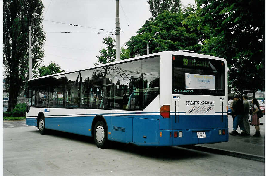 (060'418) - VBL Luzern - Nr. 563/LU 15'637 - Mercedes (ex Gowa, Luzern Nr. 63) am 26. Mai 2003 beim Bahnhof Luzern