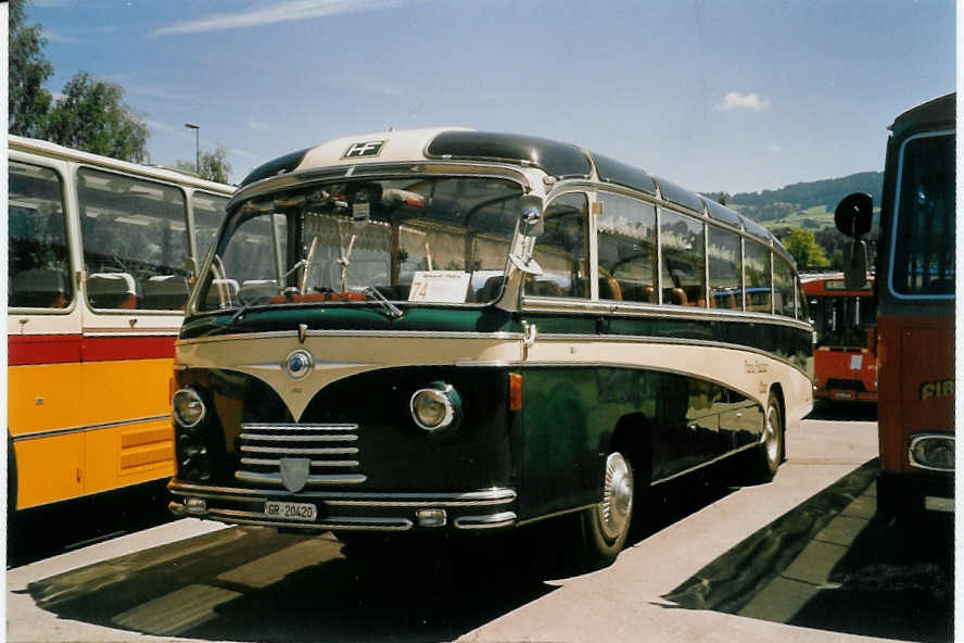 (060'908) - Fischer, Chur - GR 20'420 - Saurer/R&J (ex Geiger, Adelboden Nr. 1; ex AAGI Interlaken) am 21. Juni 2003 in Hinwil, AMP