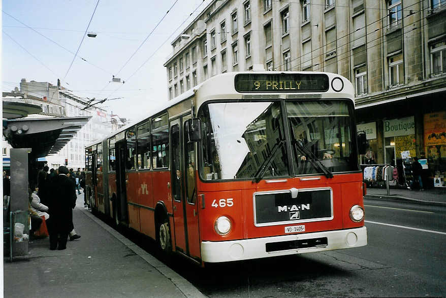 (075'114) - TL Lausanne - Nr. 465/VD 1405 - MAN am 24. Februar 2005 in Lausanne, Bel-Air