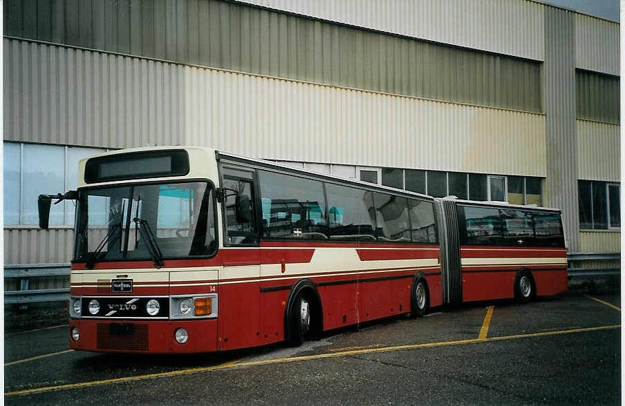 (075'409) - ARAG Ruswil - Nr. 14 - Volvo/Van Hool am 5. Mrz 2005 in Biel, Rattinbus