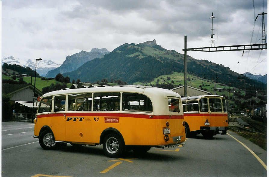 (078'127) - Schmid, Thrishaus - Nr. 3/BE 26'206 - Saurer/Gangloff (ex Geiger, Adelboden Nr. 3) am 25. Juni 2005 beim Bahnhof Reichenbach