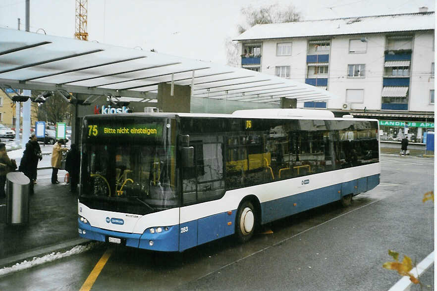 (081'630) - VBZ Zrich - Nr. 283/ZH 730'283 - Neoplan am 28. November 2005 beim Bahnhof Zrich-Seebach