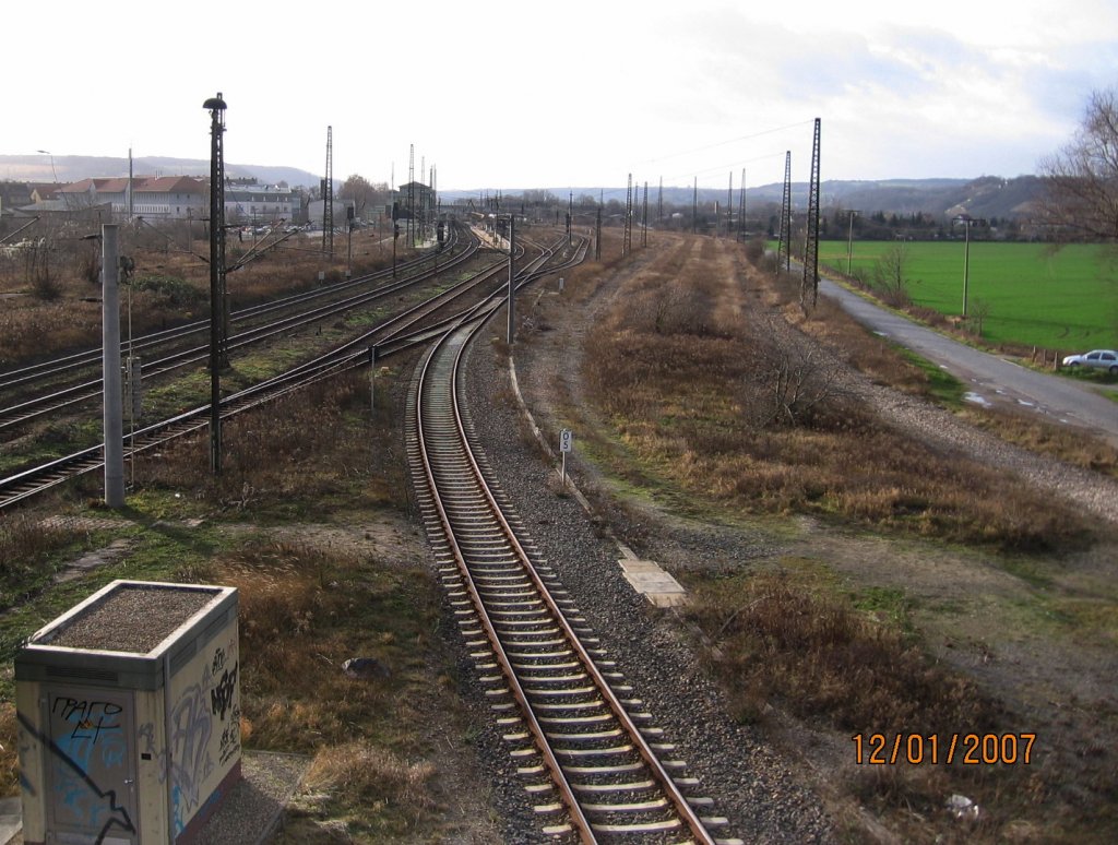 Abzweig der KBS 551 Richtung Ostbahnhof und Teuchern, in Naumburg Hbf; 12.01.2007 (Foto: Hans Grau)
