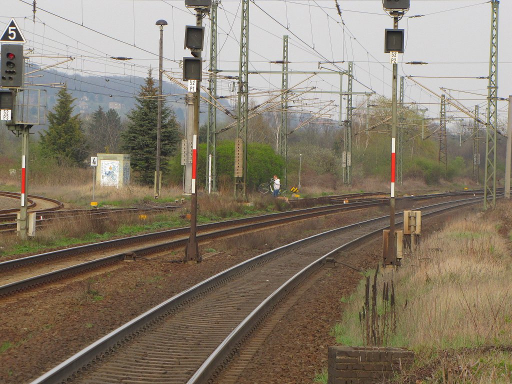 Am Freitag, den 13.04.2011 hatte dieser Gleislatscher mit Hund mehr Glück als Verstand, als er alle Gleise in Naumburg Hbf überquerte um in Richtung Blütengrund zu laufen.