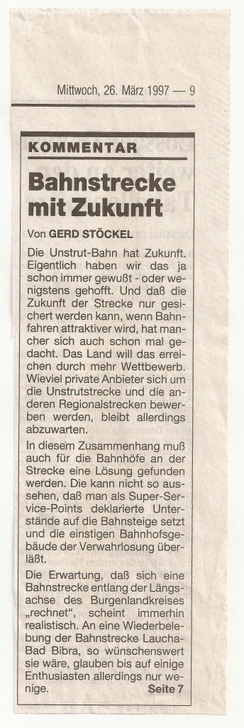 Artikel im Naumburger Tageblatt vom 26.03.1997. (Scan: Hans Grau)