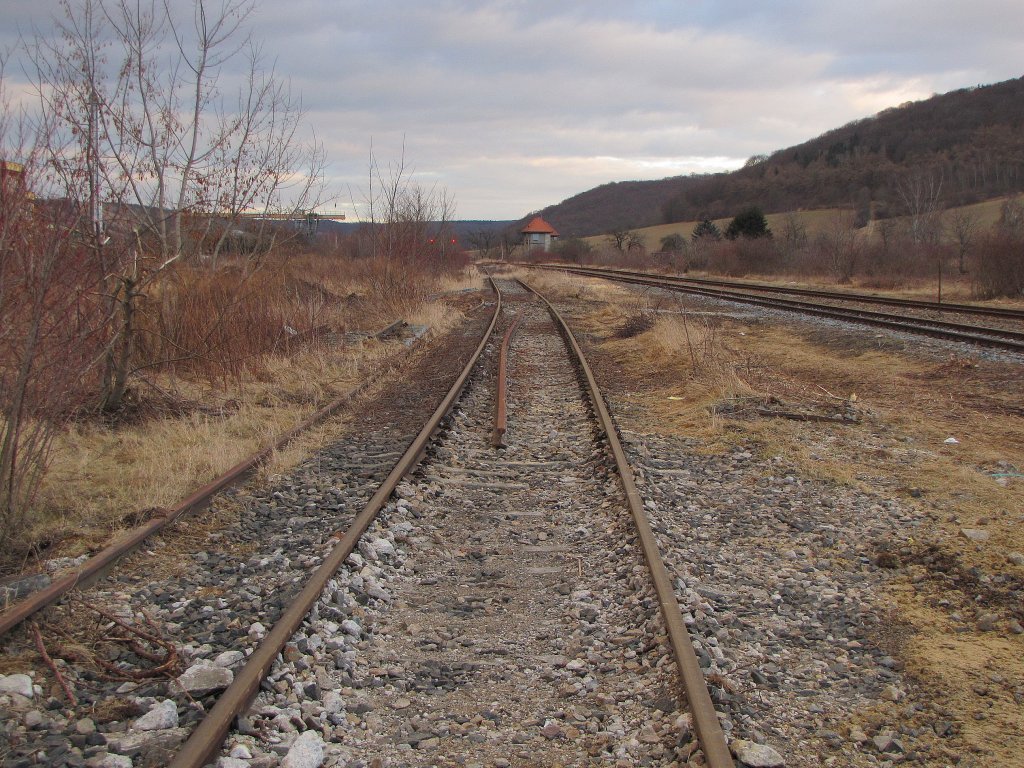 Das ehemalige und nicht mehr genutzte Gleis 5 in Laucha am 19.02.2012.