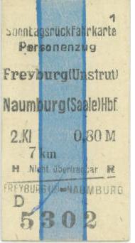 Sontagsfahrkarte vom 24.09.1987 von Freyburg nach Naumburg Hbf. (Sammlung: Mario Fliege)