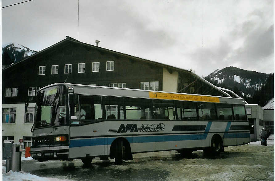 (083'227) - AFA Adelboden - Nr. 15/BE 26'974 - Setra (ex TPYG Yverdon Nr. 5) am 19. Februar 2006 in Adelboden, Mineralquelle