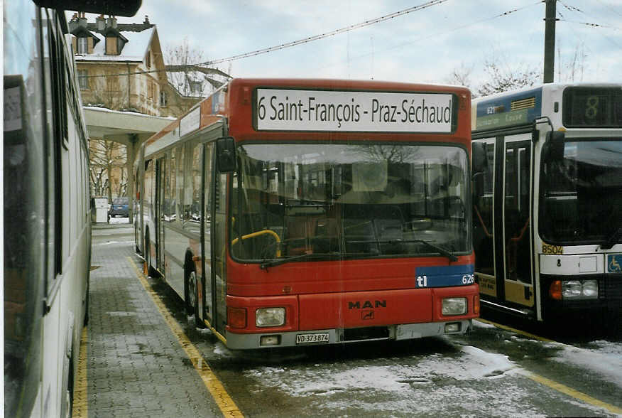 (083'711) - TL Lausanne - Nr. 626 - MAN (ex VAG D-Freiburg Nr. 611) am 6. Mrz 2006 in Lausanne, Dpt Borde