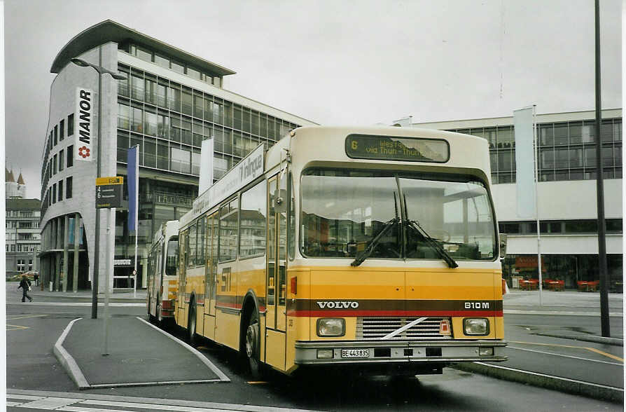 (084'216) - STI Thun - Nr. 35/BE 443'835 - Volvo/R&J (ex SAT Thun Nr. 35) am 9. April 2006 beim Bahnhof Thun