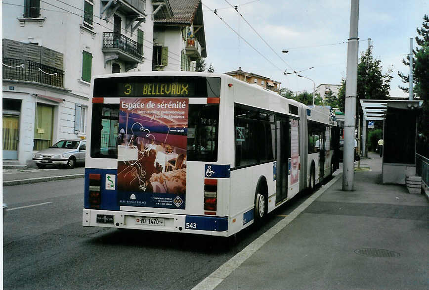 (087'714) - TL Lausanne - Nr. 543/VD 1470 - Van Hool am 26. Juli 2006 in Lausanne, Vieux Moulin