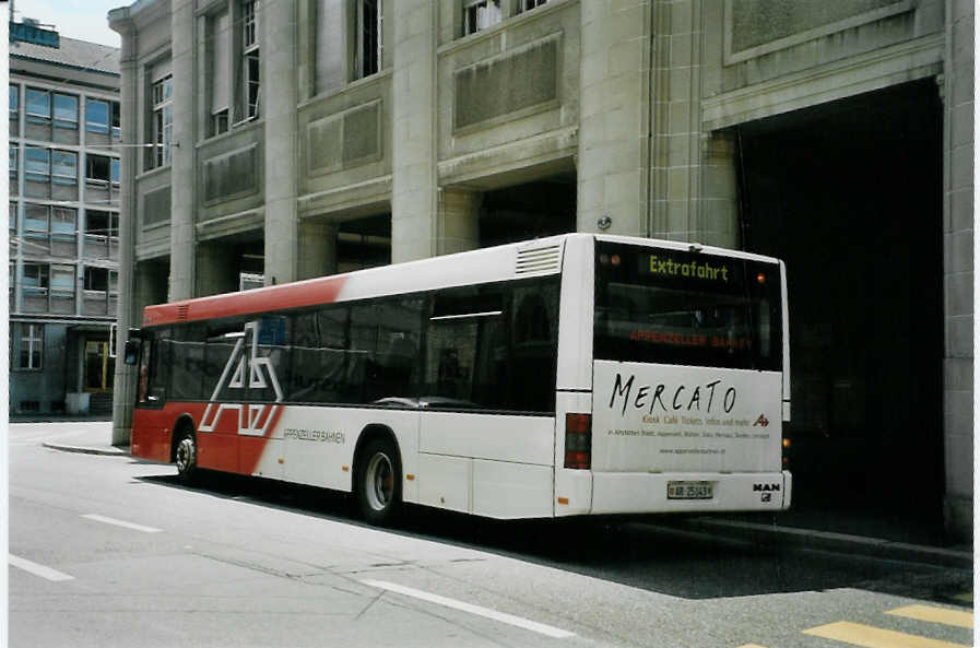 (088'106) - AB Herisau - AR 25'143 - MAN am 28. Juli 2006 beim Bahnhof St. Gallen