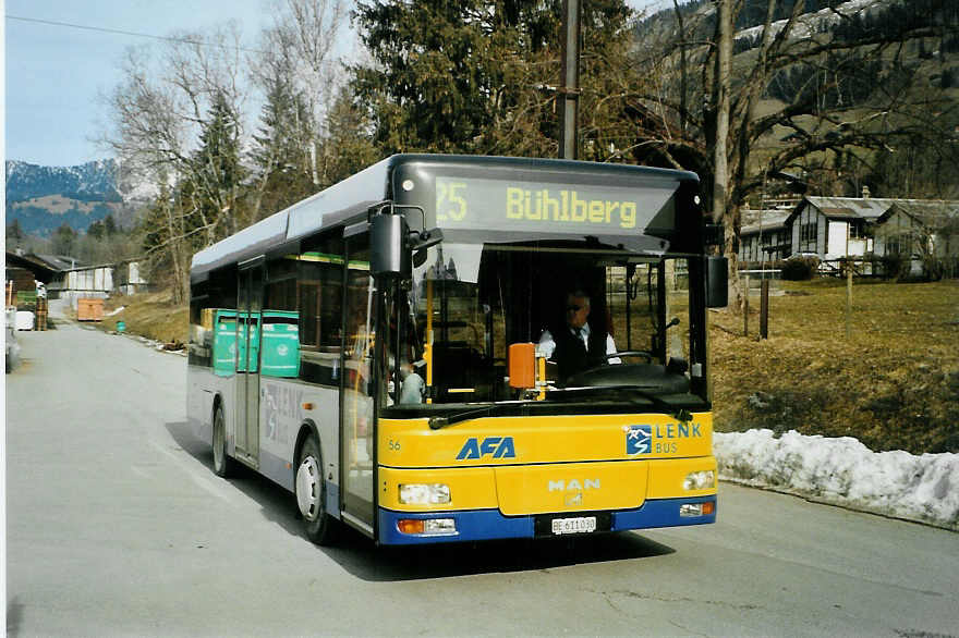 (092'010) - AFA Adelboden - Nr. 56/BE 611'030 - MAN/Gppel am 17. Februar 2007 beim Bahnhof Lenk