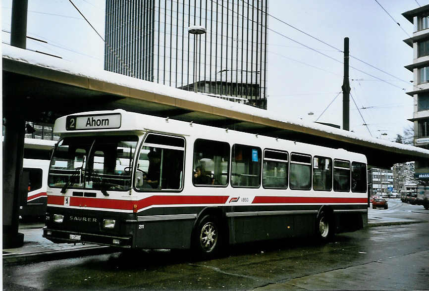 (093'120) - VBSG St. Gallen - Nr. 211/SG 141'211 - Saurer/Hess am 22. Mrz 2007 beim Bahnhof St. Gallen