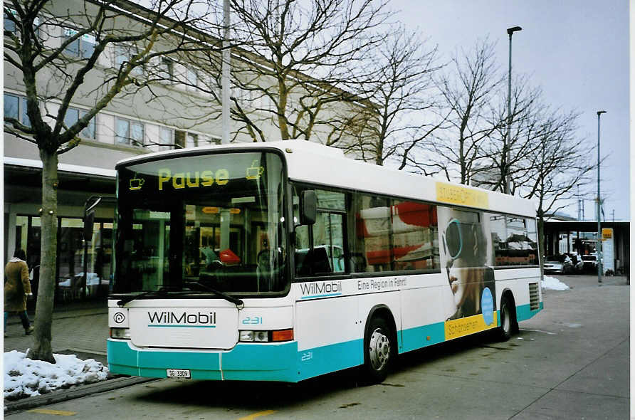 (093'124) - WilMobil, Wil - Nr. 231/SG 3309 - Volvo/Hess (ex BOS Wil Nr. 19) am 22. Mrz 2007 beim Bahnhof Wil